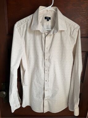 Express Men’s Long-Sleeve Dress Shirt in Cream with Micro Pattern